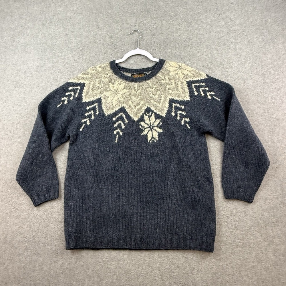 Woolrich Dark Gray and Cream Nordic-Pattern Turtleneck Sweater
